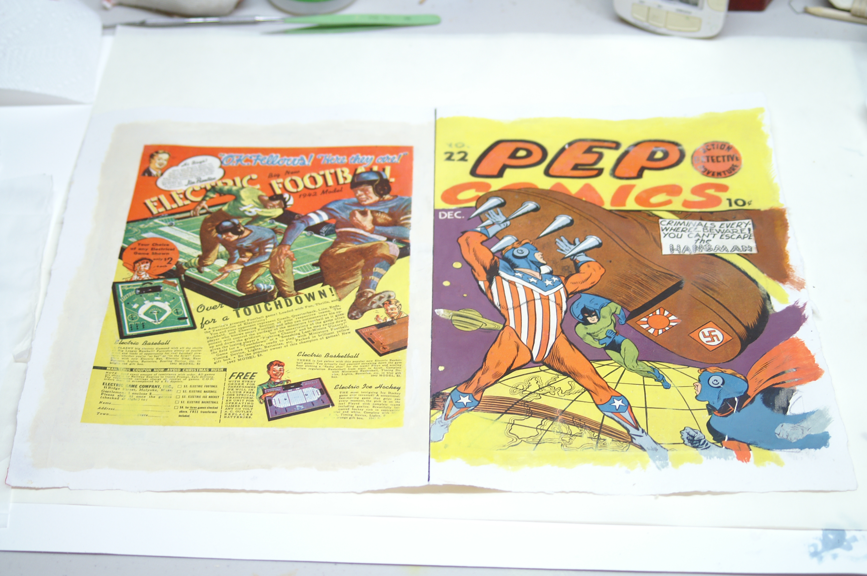 Pep Comics #22 cover inpainting during