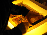trimming down leaf cast edges on light table