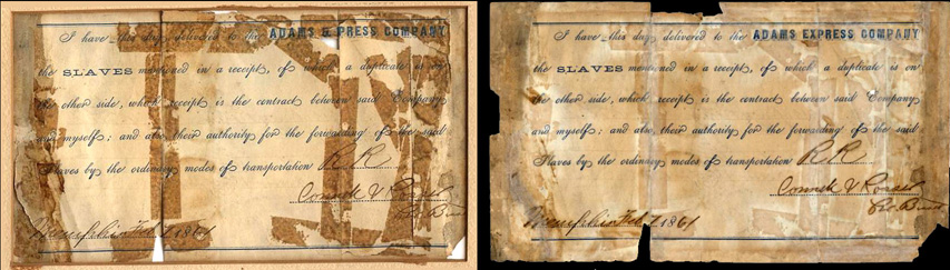 slave waybill document before and after tape removal and restoration